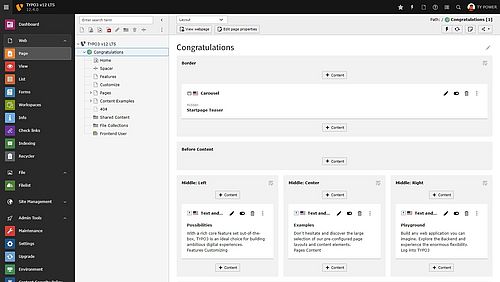 Screenshot of the TYPO3 backend showing the page module
