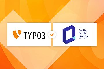 TYPO3 and Digital Public Goods Alliance logos with confirmation checkmark – TYPO3 listed as a Digital Public Good