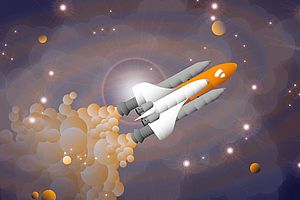 TYPO3 v11.3 Banner: space ship travels through space