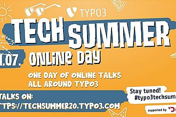 TYPO3 Tech Summer banner. "One Day of Online Talks"