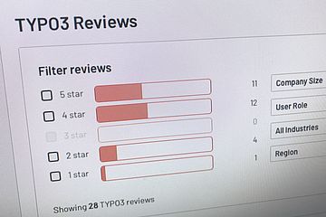 Photo of computer screen with 1 to 5 star ratings of TYPO3