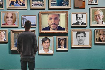 Collage of portraits in picture frames