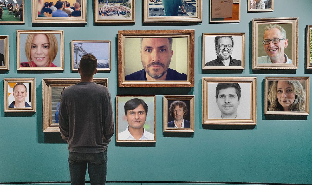 Collage of portraits in picture frames