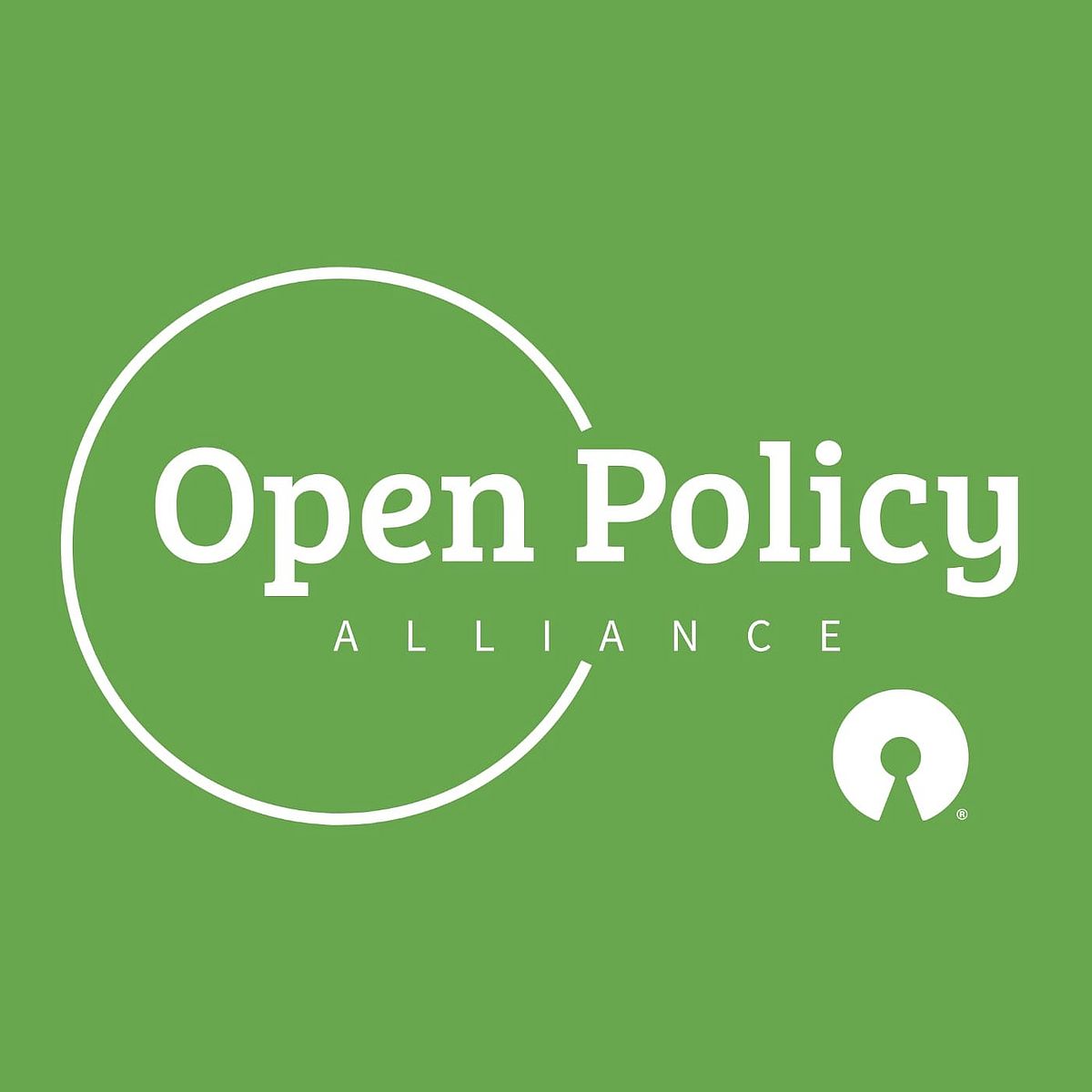 Open Policy Alliance logo. White circle and words on green background.
