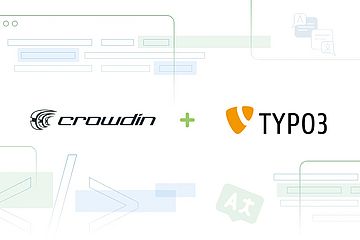 Crowdin and TYPO3 logos separated by a plus sign.