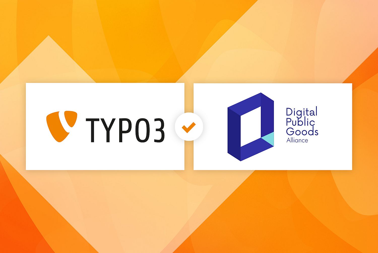 TYPO3 and Digital Public Goods Alliance logos with confirmation checkmark – TYPO3 listed as a Digital Public Good