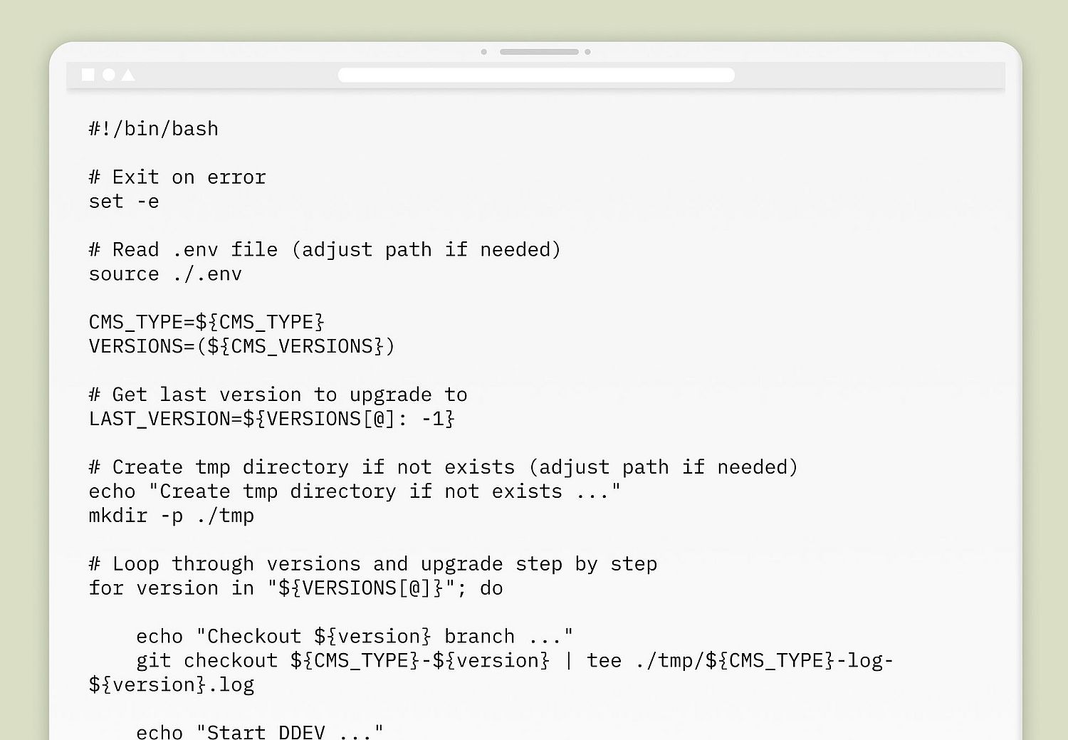 Screenshot of shell script