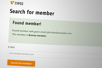 Screenshot of the Search for Member page showing a green box with the text "Found member" and "Bronze member"