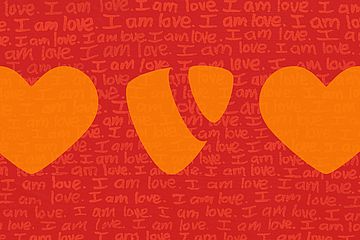 The text "I am love" with two hearts and the TYPO3 logo superimposed.