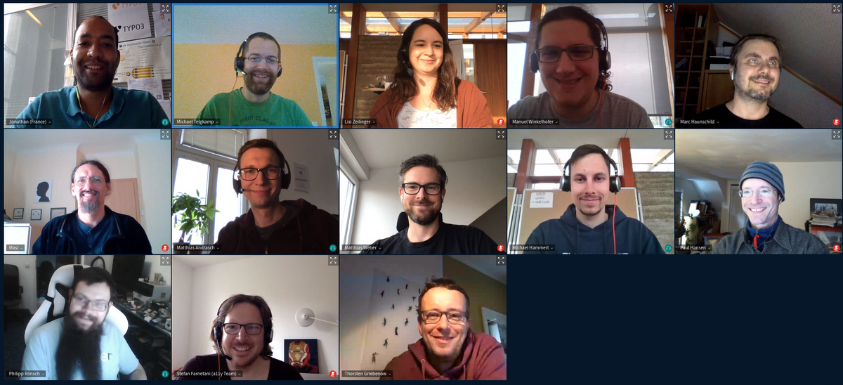 Screenshot of an online meeting with 13 participants.