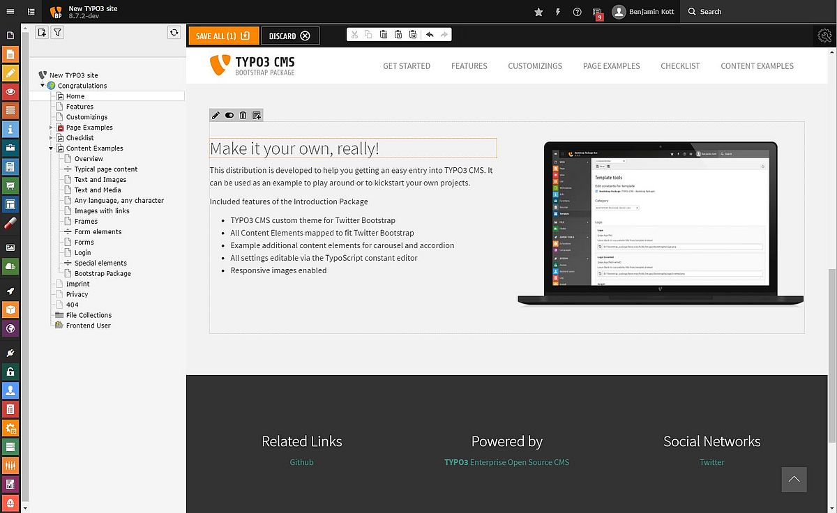 Mock screenshot of inline editing in the TYPO3 backend.