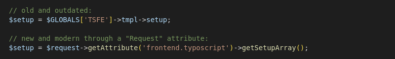 PHP code to access TypoScript through a Request attribute