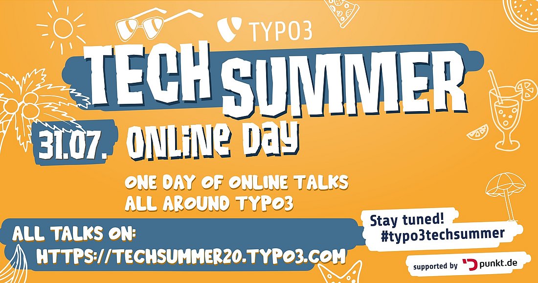 TYPO3 Tech Summer banner. "One Day of Online Talks"