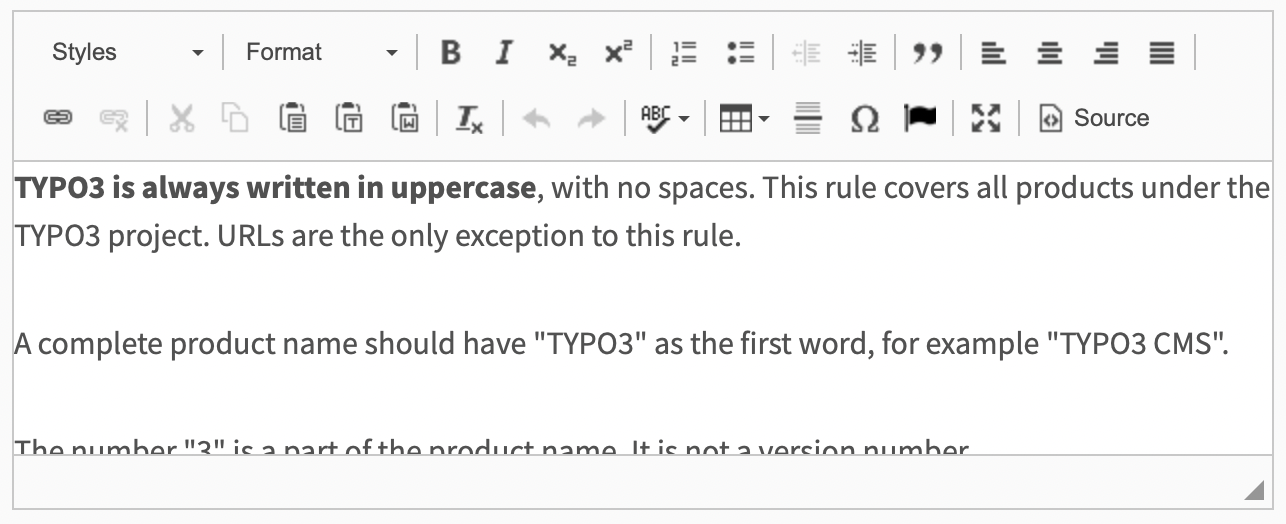 Screenshot of the rich text editor in TYPO3.