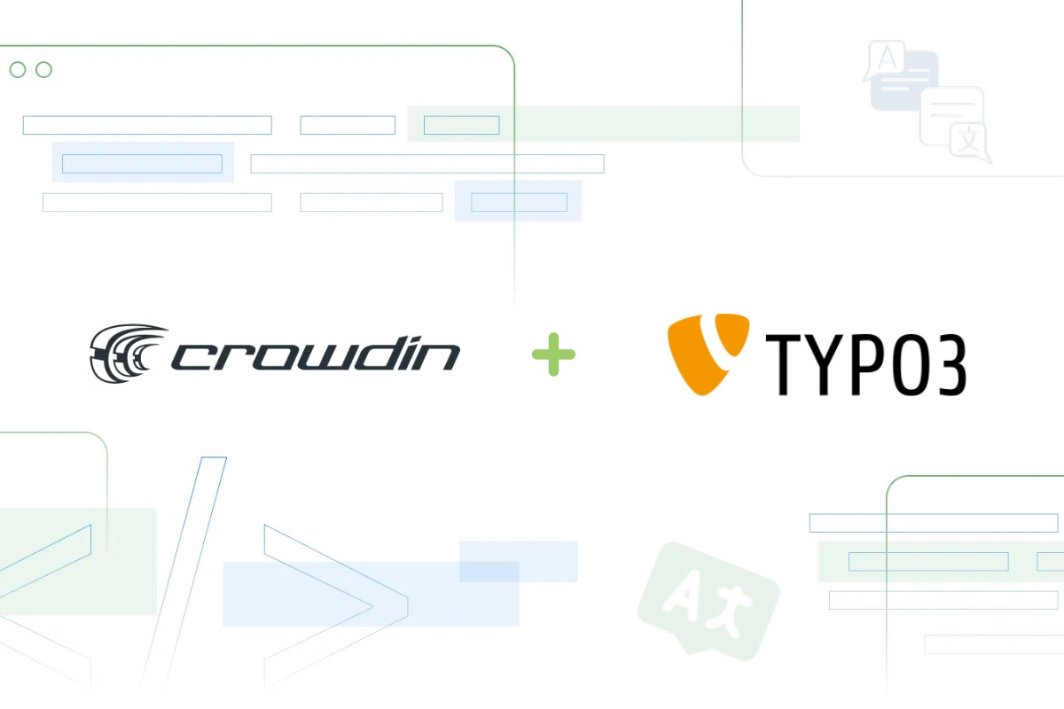 Crowdin and TYPO3 logos separated by a plus sign.
