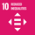 A white equal sign surrounded by four arrows pointing outward on a pink background represent 9 reduced inequalities, which is one of the United Nations Sustainable Development Goals.